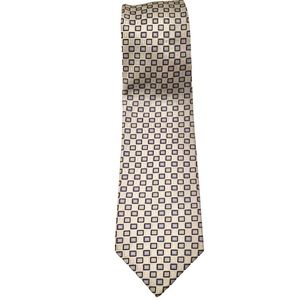 Pierre Cardin Silk Tie Classic Cream with Blue Squares Design
